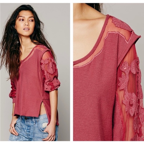 Free People Tops - Free People x New Romantics Tropicali Lace Sweatshirt - Macaroon